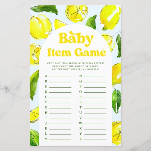 Baby Item Game Lemon Retro Baby Shower