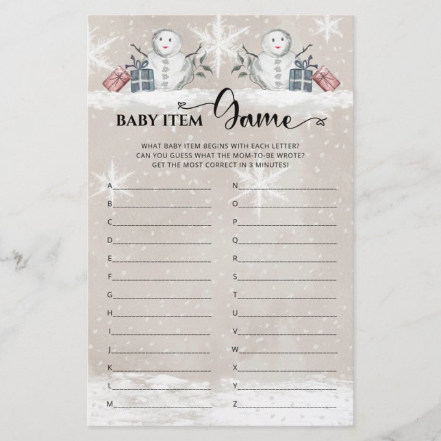 Baby Item Game  Snowman Baby Shower  (Front)