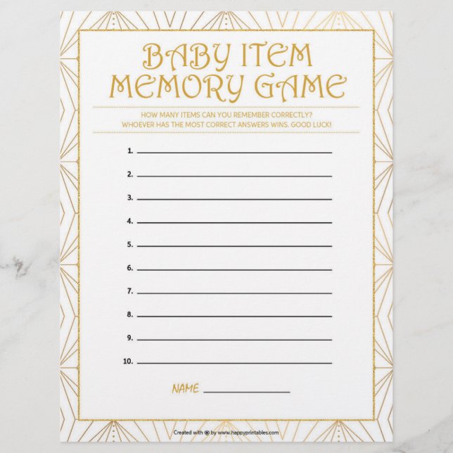 Baby Item Memory Game [Golden Lines] Letterhead (Front)