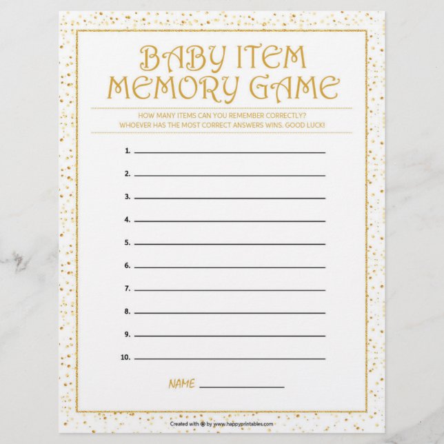 Baby Item Memory Game [Golden Sparkles] Letterhead (Front)