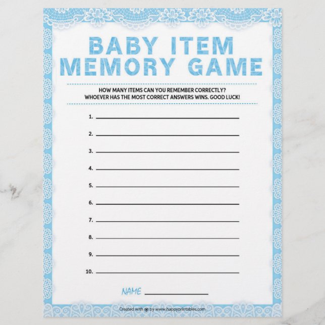 Baby Item Memory Game [Luxury Lace [Blue]] Letterhead (Front)
