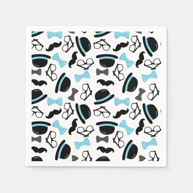 Baby It's a Boy Blue Mustache Little Man Napkins (Front)