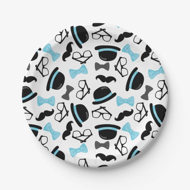 Baby It's a Boy Blue Mustache Little Man Paper Plates (Front)