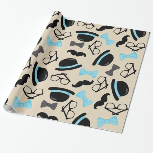 Baby Its a Boy Blue Mustache Little Man Wrapping Paper