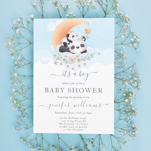 Baby Its A Boy Cute Little Panda Baby Shower Invitation
