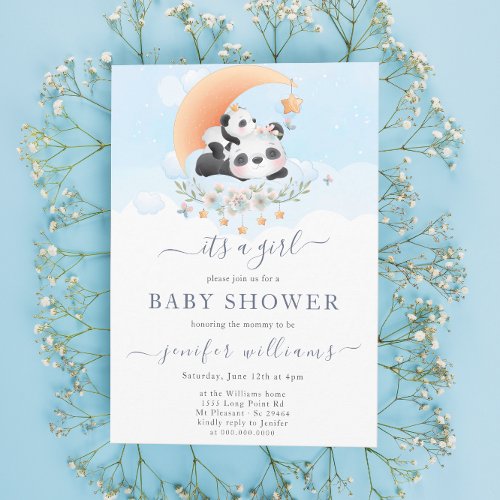 Baby Its A Girl Cute Little Panda Baby Shower Invitation
