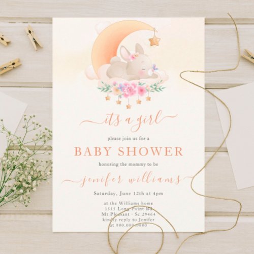 Baby Its A Girl Little Bunny Baby Shower Invitation