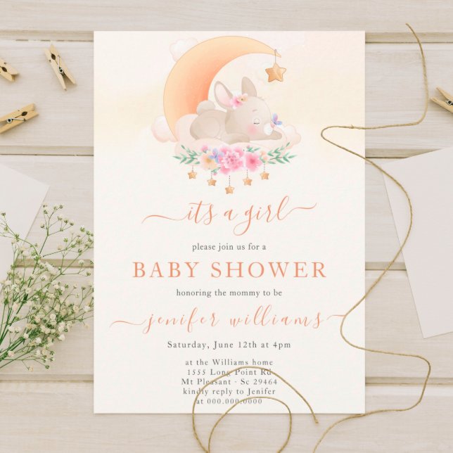 Baby It's A Girl Little Bunny Baby Shower Invitation