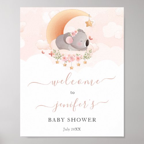 Baby Its A Girl Little Koala Baby Shower Welcome Poster
