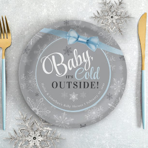 Baby It's Cold Blue & Gray Snowflake Boy Shower Paper Plates