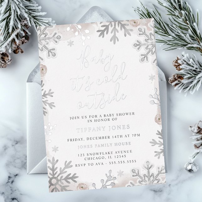 Baby It's Cold Blush Snowflake Baby Shower  Foil Invitation (Creator Uploaded)