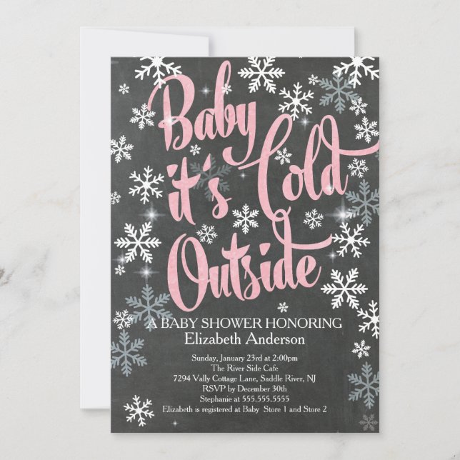 Baby It's Cold Chalkboard Pink Girls Baby Shower Invitation (Front)
