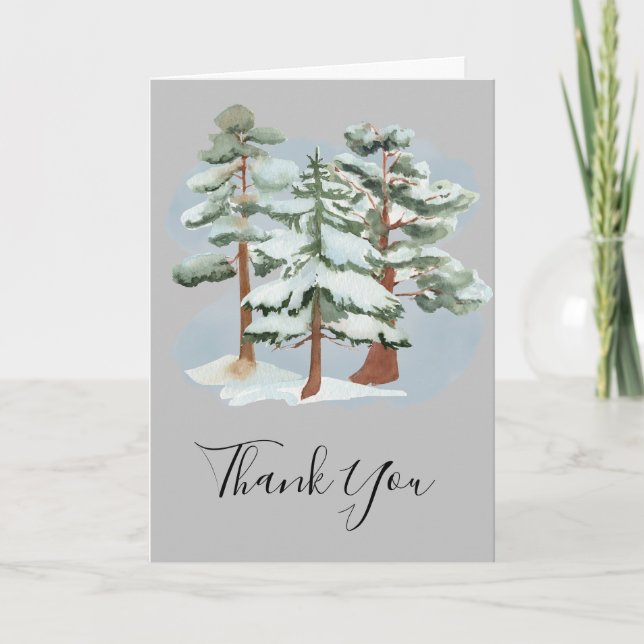 Baby its cold cold outside winter forest photo  thank you card (Front)
