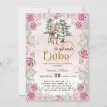 Baby It's cold Floral Deer Baby Girl Shower  Invitation