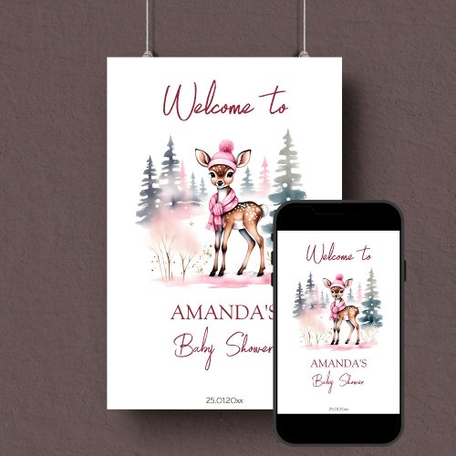 Baby its cold girl deer baby shower welcome sign