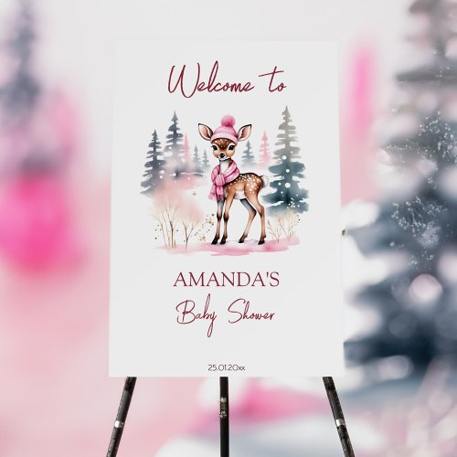 Baby its cold girl deer baby shower welcome sign