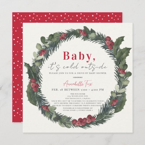 Baby Its Cold Holiday Wreath Drive_by Baby Shower Invitation