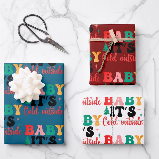 Baby it's cold outside 3 color wrapping paper sheets (Front)