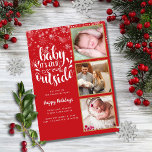 Baby Its Cold Outside 3 Photo Birth Announcement<br><div class="desc">A stylish 3 photo collage holiday birth announcement card for you to personalise with your special 3 photos in gold frames,  holiday message,  names and birth stats. The reverse features falling snowflakes. You can customise the background color to match your holiday theme. Designed by Thisisnotme©</div>