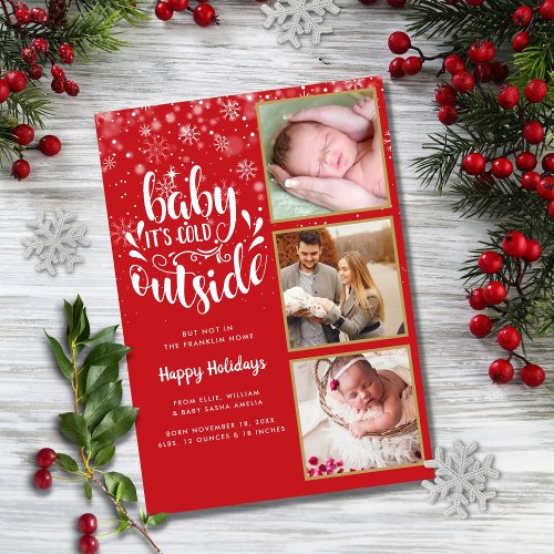 Baby Its Cold Outside 3 Photo Birth Announcement