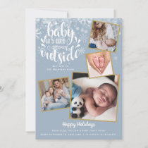 Baby It's Cold Outside 4 Photo Holiday Boy Birth Announcement