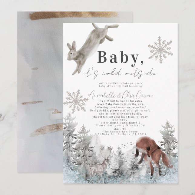 Baby It's Cold Outside Animals Baby Shower by Mail Invitation (Front/Back)