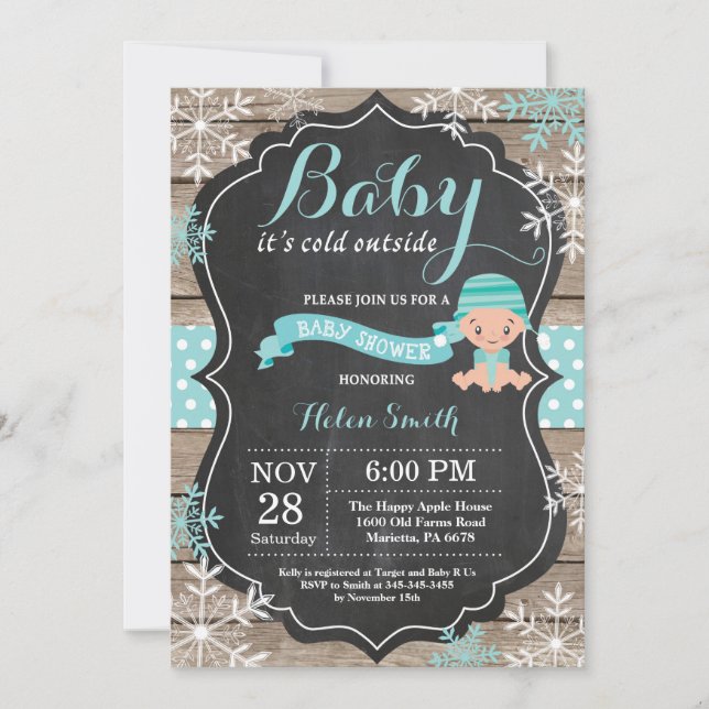 Baby its Cold Outside Aqua Baby Shower Invitation (Front)