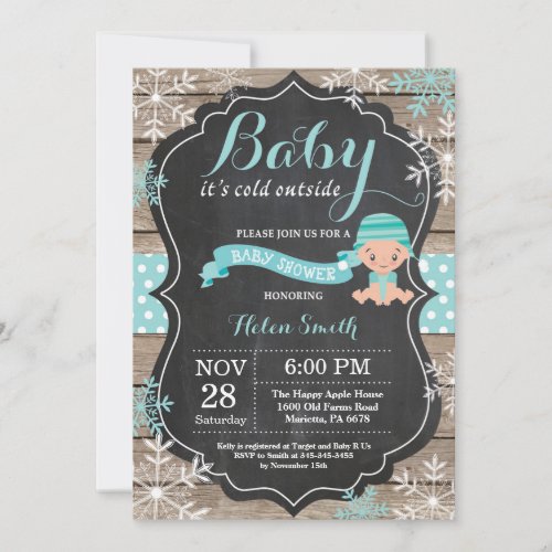 Baby its Cold Outside Aqua Baby Shower Invitation