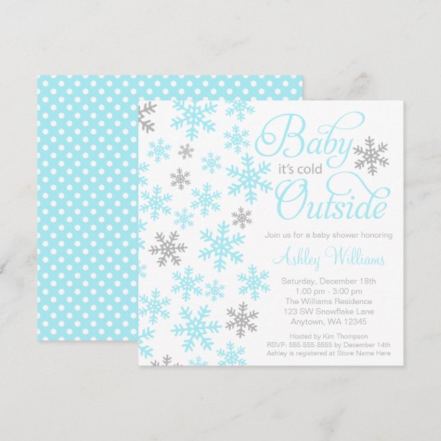 Baby It's Cold Outside Aqua Gray Baby Shower Invitation (Front/Back)