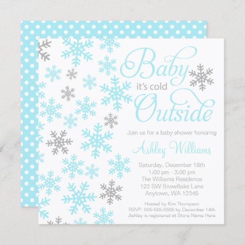 Baby Its Cold Outside Aqua Gray Baby Shower Invitation