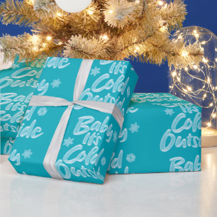 Baby It's Cold Outside Aqua Teal Frozen Christmas Wrapping Paper