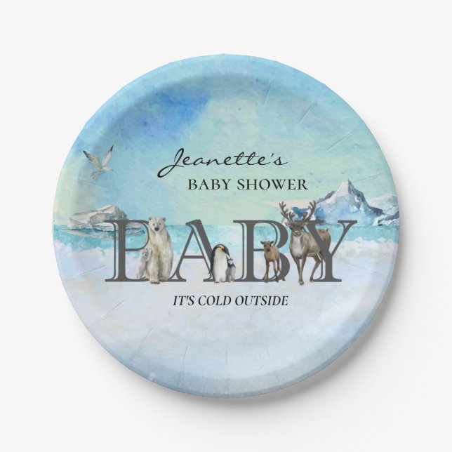 Baby It's Cold Outside Arctic Animal Shower Paper Plates (Front)
