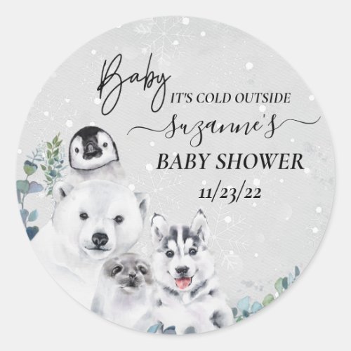 Baby Its Cold Outside Arctic Animal Shower Winter Classic Round Sticker