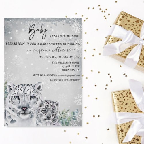Baby Its Cold Outside Arctic Animal Snow Leopard  Invitation