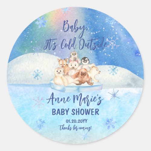 Baby Its Cold Outside Arctic Animals Baby Shower Classic Round Sticker