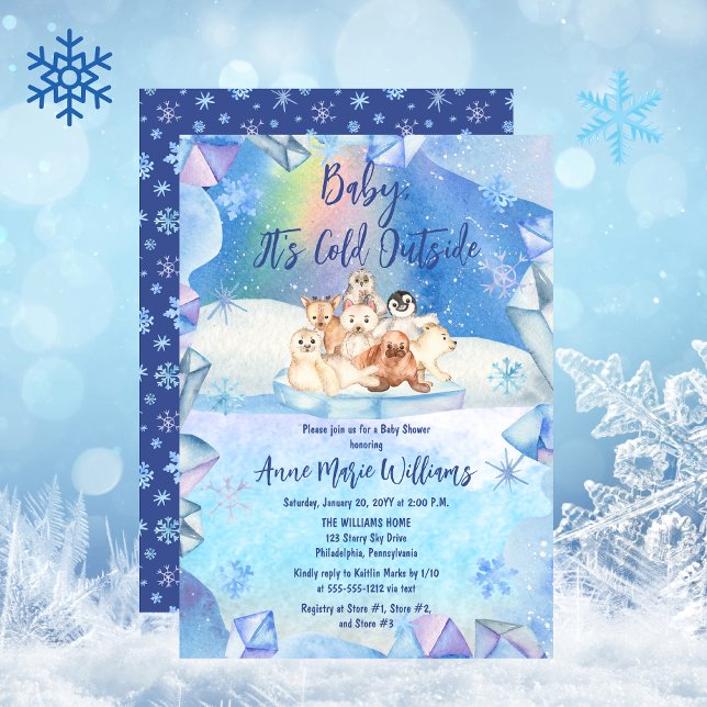 Baby It's Cold Outside Arctic Animals Baby Shower Invitation ("Baby, It's Cold Outside" Arctic Animals Boy Baby Shower Invitation)