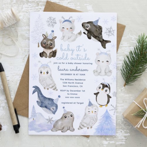 Baby Its Cold Outside Arctic Animals Baby Shower Invitation