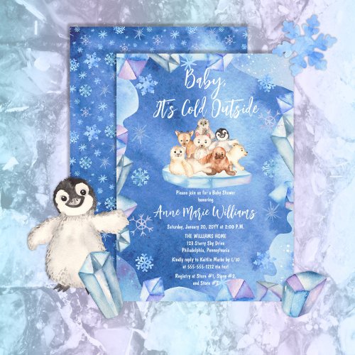 Baby Its Cold Outside Arctic Animals Baby Shower  Invitation