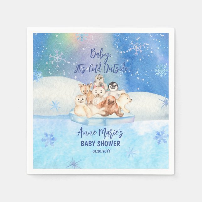 Baby It's Cold Outside Arctic Animals Baby Shower  Napkins (Front)