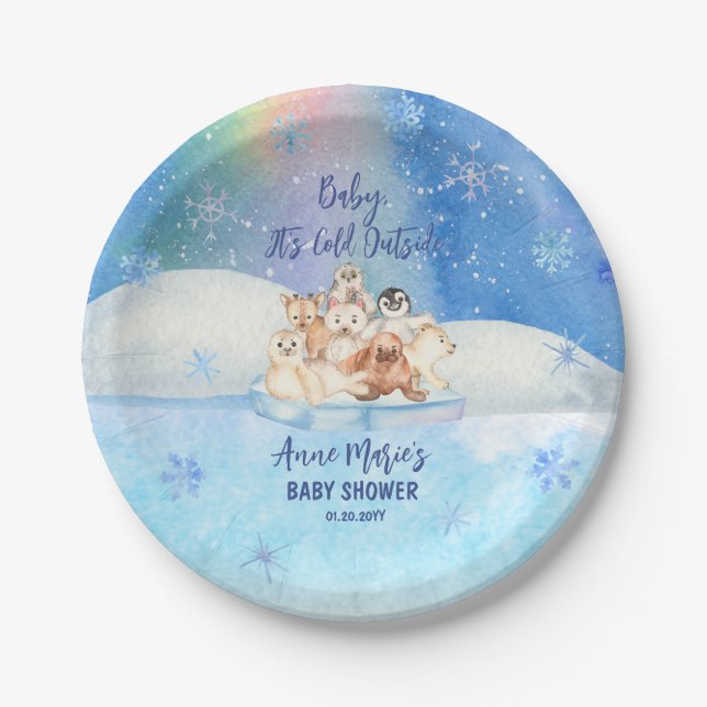 Baby It's Cold Outside Arctic Animals Baby Shower  Paper Plates (Front)