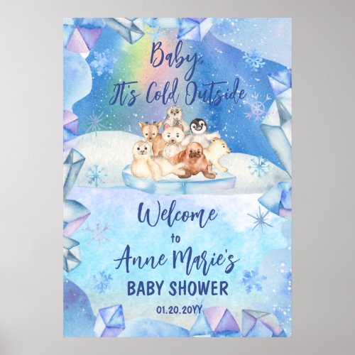 Baby Its Cold Outside Arctic Animals Baby Shower Poster