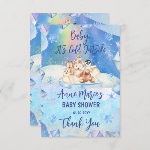 Baby Its Cold Outside Arctic Animals Baby Shower Thank You Card