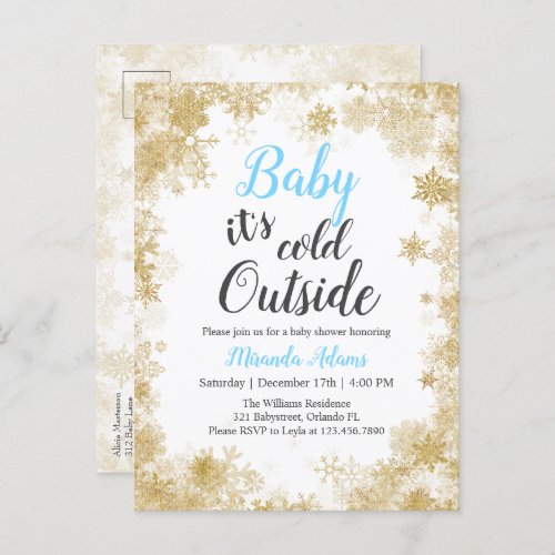 Baby its cold outside  Baby Boy Baby Shower Invitation Postcard