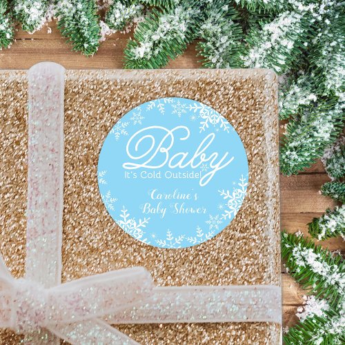 Baby Its Cold Outside Baby Boy Shower Snowflakes Classic Round Sticker