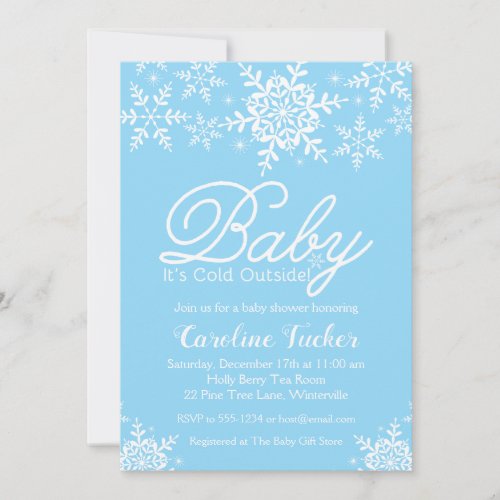 Baby Its Cold Outside Baby Boy Shower Snowflakes Invitation