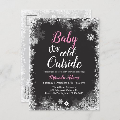 Baby its cold outside  Baby Girl Baby Shower Invitation Postcard