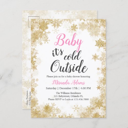 Baby its cold outside  Baby Girl Baby Shower Invitation Postcard
