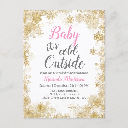 Baby its cold outside Baby Girl Baby Shower Invitation Postcard
