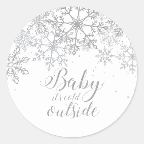 Baby its Cold Outside Baby Showe Silver Classic Round Sticker