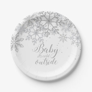 Baby it's Cold Outside Baby Showe Silver Paper Plates